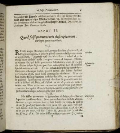 Caput II. Quod falsi procuratoris descriptionem, variaque genera continet.
