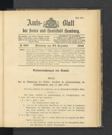 No.309, Mittwoch, den 24. Dezember 1919