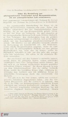 16: Ueber die Herstellung von photographischen Eindrücken durch Becquerelstrahlen, die der atmosphärischen Luft entstammen