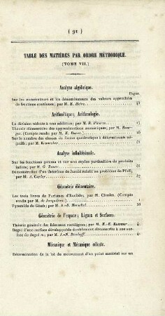 Table des matiéres par ordre méthodique. (Tome VII.)