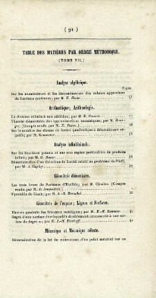Table des matiéres par ordre méthodique. (Tome VII.)