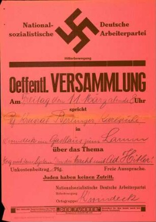Versammlung der NSDAP-Ortsgruppe Kappelwindeck: Weg mit dem Systen! An die Macht mit Ad. Hitler