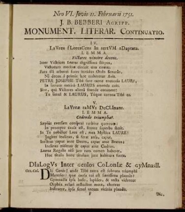 Nro VI. Jovis 11. Februarii 1751.