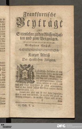 Sechstes Stück. Kurzer Abriß der christlichen Religion.