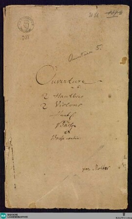 Overtures - Mus. Hs. 388 : strings, woodwinds, bc; C; BrinzingMWV 3.8
