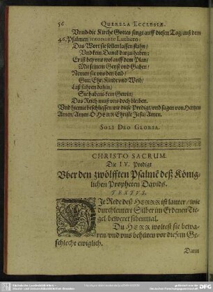 Christo Sacrum. Die IV. Predigt Uber den zwölfften Psalmen deß Königlichen Propheten Davids