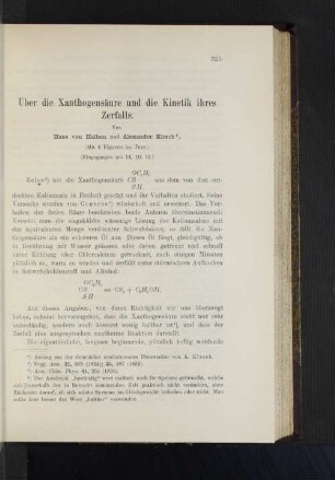 Über die Xanthogensaäure und die Kinetik ihres Zerfalls.