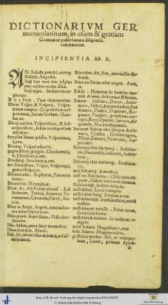 Dictionarium Germanolatinum