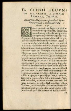 C. Plinii Secundi Naturalis Historiae Libri XXX. Cap. I. & II.