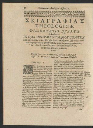 Theologicae Dissertatio Quarta In Qua Argumenta, Quae Contra ...