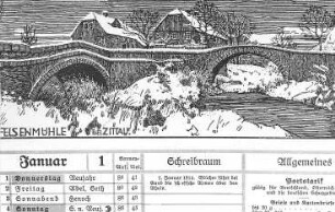 Mittelherwigsdorf-Scheibe. Ehem. Felsenmühle, aus: Erzgebirgskalender 1914