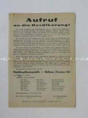 Flugblatt mit eibnem Aufruf zu Spenden für Flüchtlinge