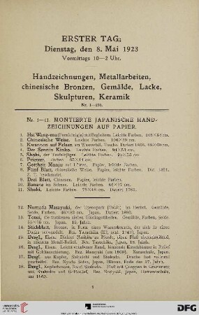 Handzeichnungen, Metallarbeiten, chinesische Bronzen, Gemälde, Lacke, Skulpturen, Keramik (Nr. 1-150)