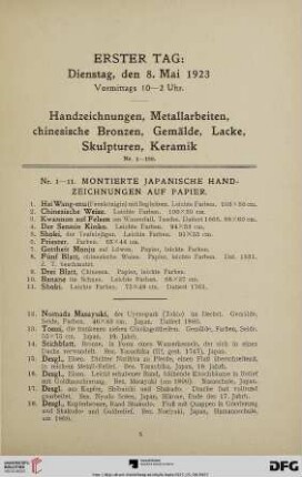 Handzeichnungen, Metallarbeiten, chinesische Bronzen, Gemälde, Lacke, Skulpturen, Keramik (Nr. 1-150)