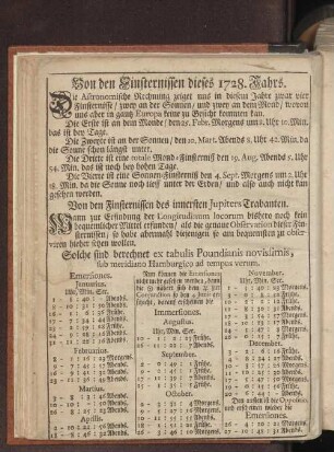 Von den Finsternissen dieses 1728. Jahrs.