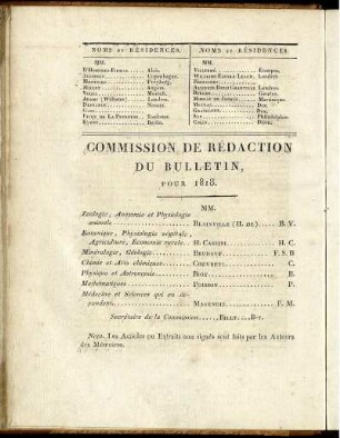 Commission De Redaction Du Bulletin, Pour 1818.