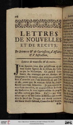Lettres de nouvelles et de recits, de Sciences & de Curiositez, [...]