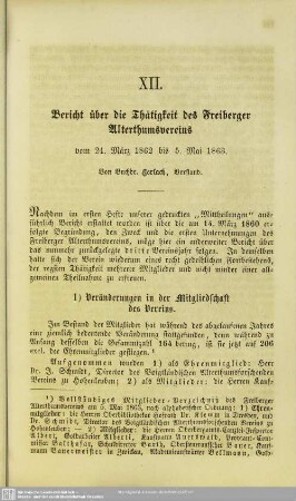 Bericht über die Thätigkeit des Freiberger Alterthumsvereins vom 24. März 1862 bis 5. Mai 1863