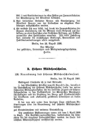 Neuordnung des höheren Mädchenschulwesens : [B. Höhere Mädchenschulen]