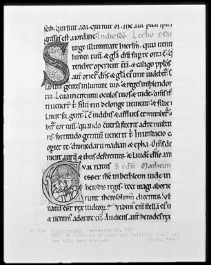 Lektionar, Ms. 132, folio 28, Initiale S(urge) und Initiale C(um) mit den heiligen drei Königen