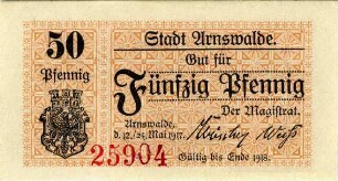 Arnswalde, Stadt: 50 Pfennig 1917