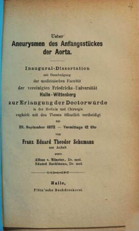 Ueber Aneurysmen des Anfangsstückes der Aorta