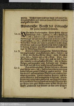 Absonderlicher Bericht des Gebrauchs der praeservirenden Arzneyen.