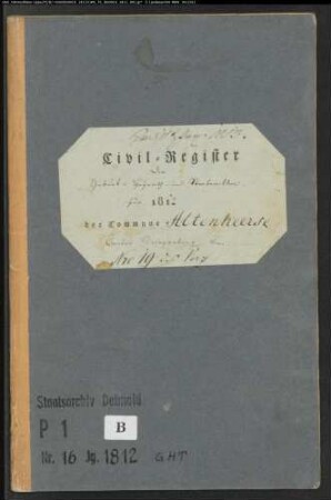 Zivilstandsregister der katholischen Gemeinde Altenheerse, Kreis Warburg (1812) (Gemeinde: Katholische Gemeinde Altenheerse, Kreis Warburg)