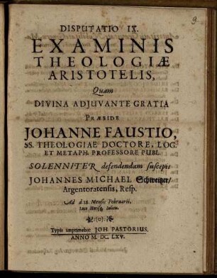 Disputatio IX. Examinis Theologiae Aristotelis