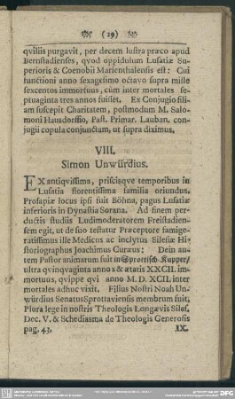 VIII. Simon Unwürdius