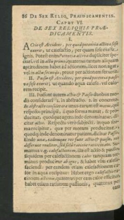Caput VI. De Sex Reliquis Praedicamentis.