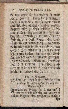 Die 10. Andacht. Nochmalige demüthige Bitte um würdige Geniessung des heiligen Abendmahls.