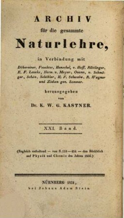 Archiv für die gesammte Naturlehre. 21, 21 = Bd. 3 (1831)