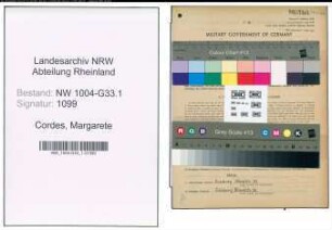 Entnazifizierung Margarete Cordes , geb. 27.12.1896 (Lehrerin)