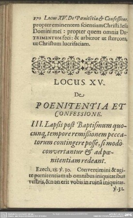 Locus XV. De Poenitentia Et Confessione