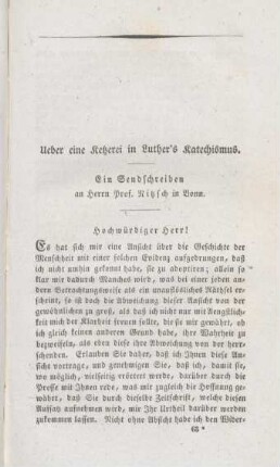 967-979 Über eine Ketzerei in Luther's Katechismus : ein Sendschreiben an Herrn Prof. Nitzsch in Bonn