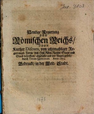 Heutige Regierung des Römischen Reichs ...