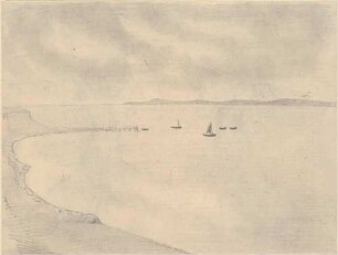 Fünf Boote vor einer Bucht