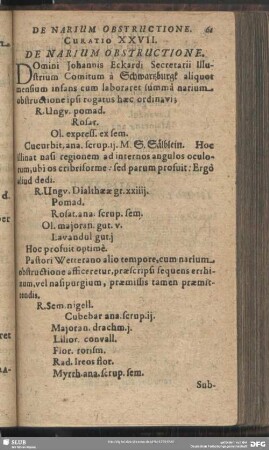 Curatio XXVII. De Narium Obstructione