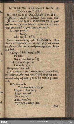 Curatio XXVII. De Narium Obstructione