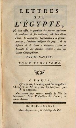 Lettres sur l'Egypte, 3. (1786)