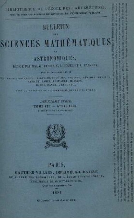 Tome VII. - Avril 1883.