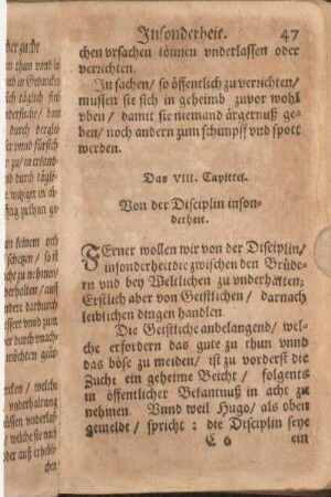Das VIII. Capittel. Von der Disciplin insonderheit.