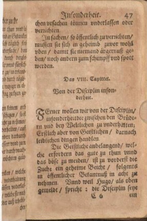 Das VIII. Capittel. Von der Disciplin insonderheit.