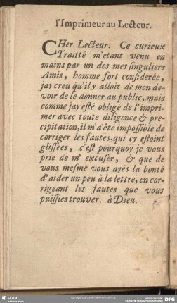 L'Imprimeur au Lecteur