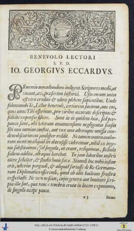 Benevolo Lectori S. P. D. Io. Georgius Eccardus.