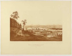 Blick auf Pillnitz (Dresden-Pillnitz) mit dem alten Schloss von den Weinbergen aus, aus der Mappe: Dresdens Umgebung in Landschaftsbildern, Anfang 19. Jahrhundert