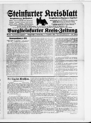 Steinfurter Kreisblatt : Burgsteinfurter Kreis-Zeitung : Burgsteinfurter Wochenblatt : Burgsteinfurter Anzeiger u. Tageblatt : amtlicher Anzeiger der Staatsbehörden, des Landratsamtes des Kreises Steinfurt sowie der Amts- und Stadtverwaltung des Kreises, des Amtsgerichts und Finanzamtes Burgsteinfurt, der Handelskammer Münster und sonstiger Behörden