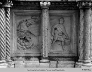 Fontana Maggiore : Unteres Becken mit Darstellungen aus dem Alten Testament, der Artes mechanicae, der Sieben Freien Künste und Monatsdarstellungen : Allegorische Monatsdarstellung des Februar mit Tierkreiszeichen Fische