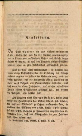 Technisches Handbuch für angehende Artilleristen. 2,1, Das Schießpulver : theoretisch - praktischer Theil mit einer Kupfertafel